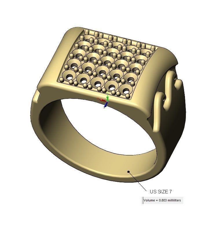 Iced diamond wave greek key dome square ring US sizes 7to11 3D print model_11