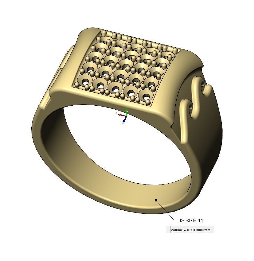 Iced diamond wave greek key dome square ring US sizes 7to11 3D print model_12
