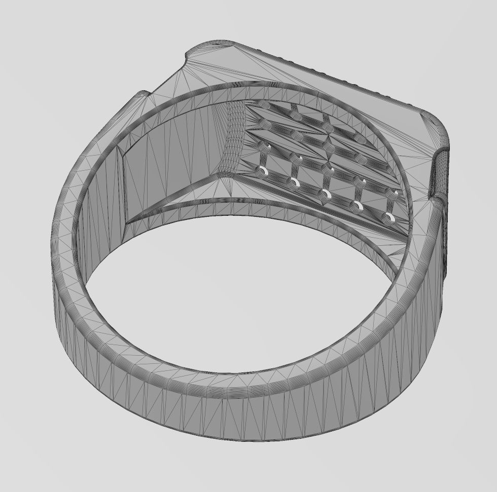 Iced diamond wave greek key dome square ring US sizes 7to11 3D print model_15