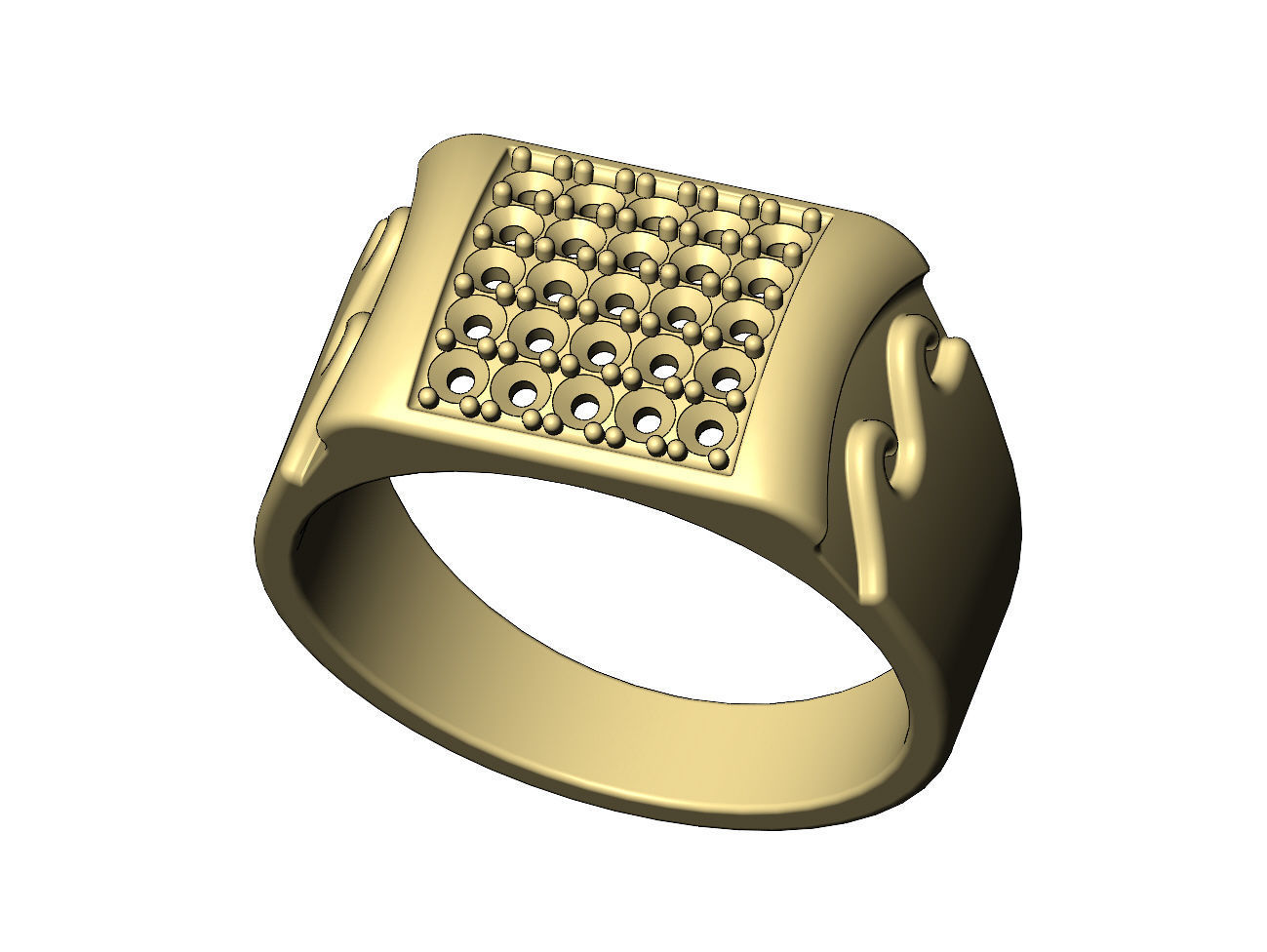 Iced diamond wave greek key dome square ring US sizes 7to11 3D print model_6