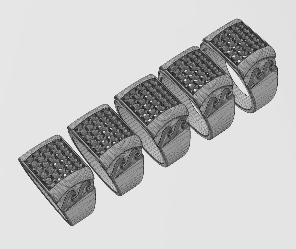 Iced diamond wave greek key dome square ring US sizes 7to11 3D print model_13