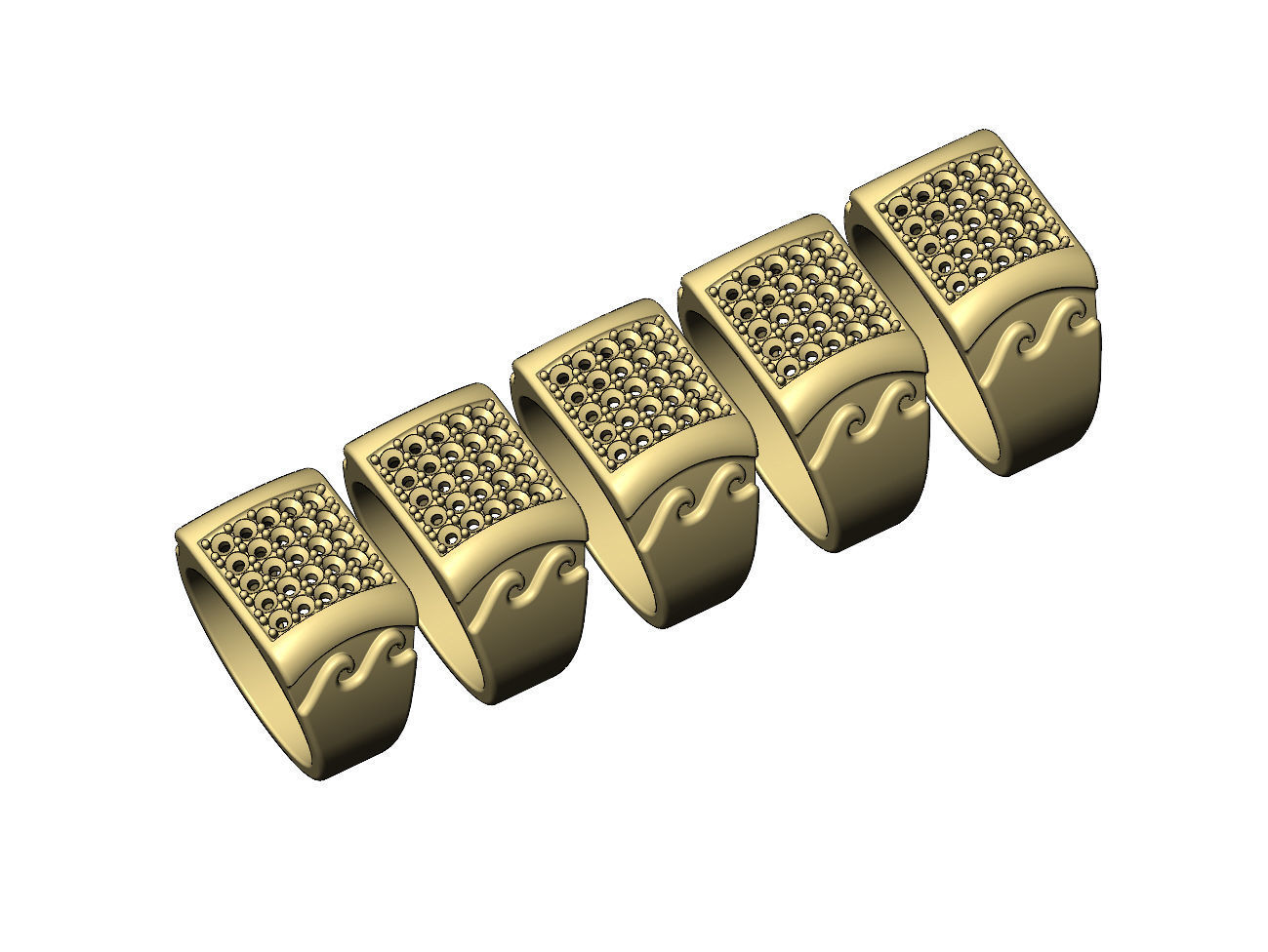 Iced diamond wave greek key dome square ring US sizes 7to11 3D print model_5