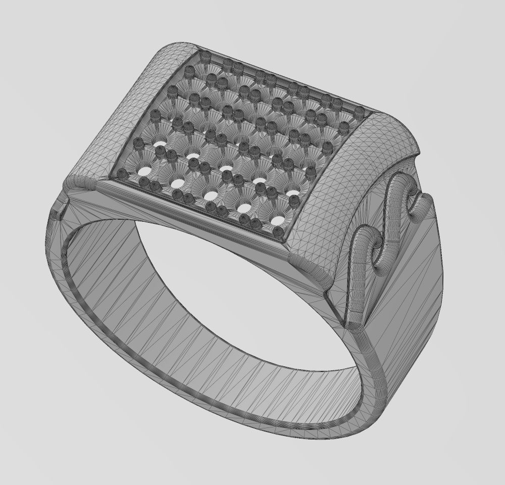 Iced diamond wave greek key dome square ring US sizes 7to11 3D print model_14