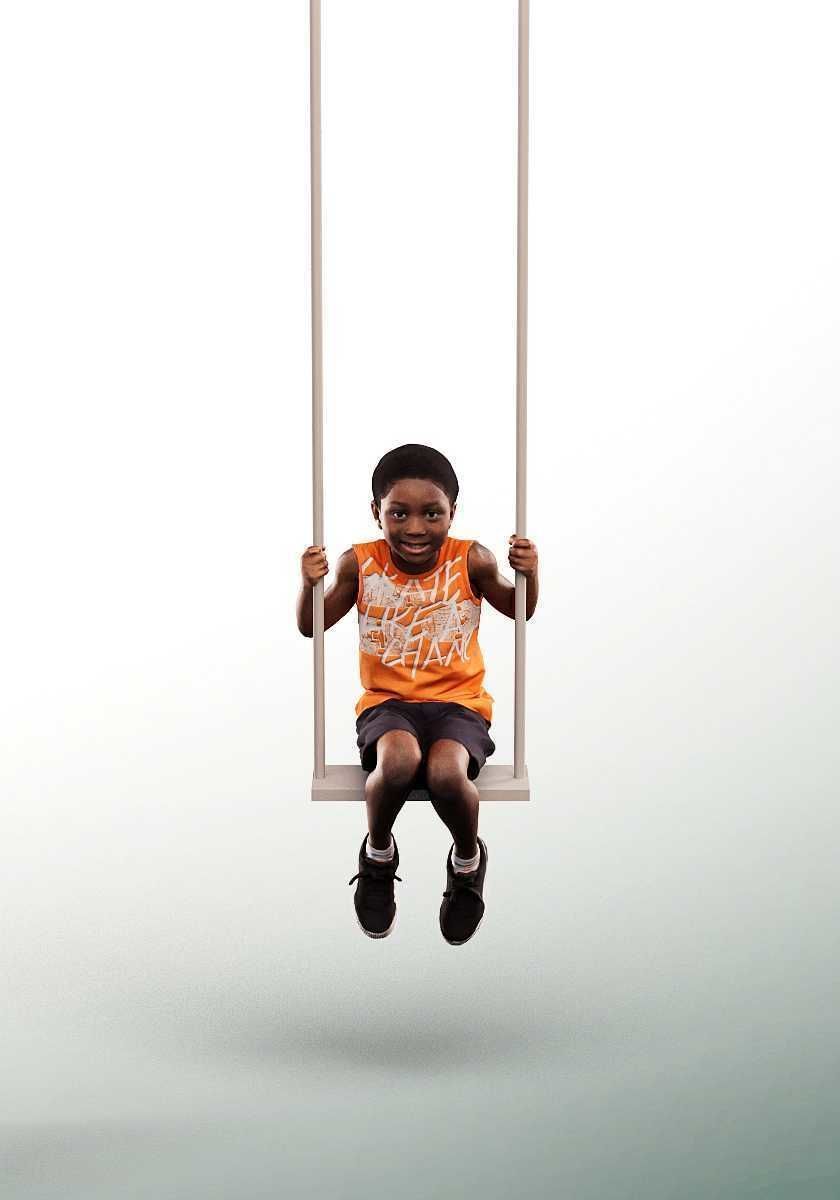 Garry 14502 - Black Boy Swinging On The Playground Low-poly 3D model_1