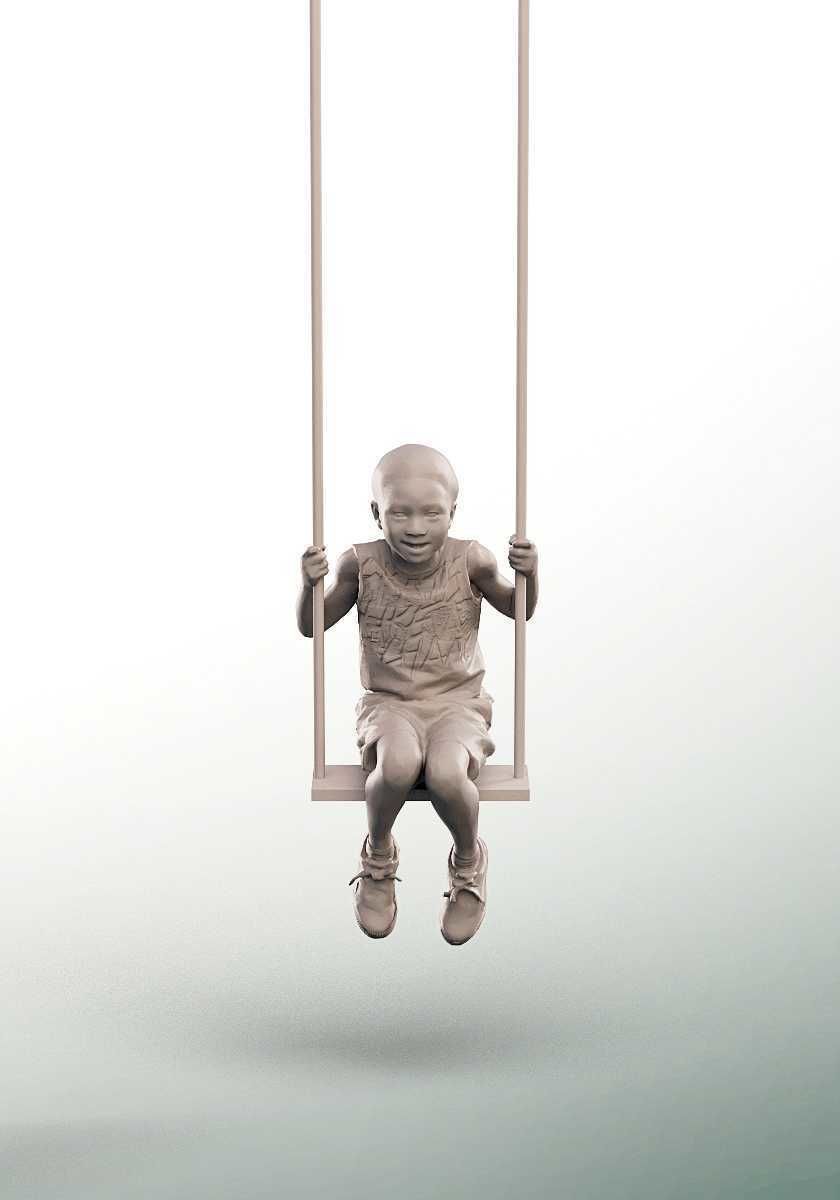 Garry 14502 - Black Boy Swinging On The Playground Low-poly 3D model_3