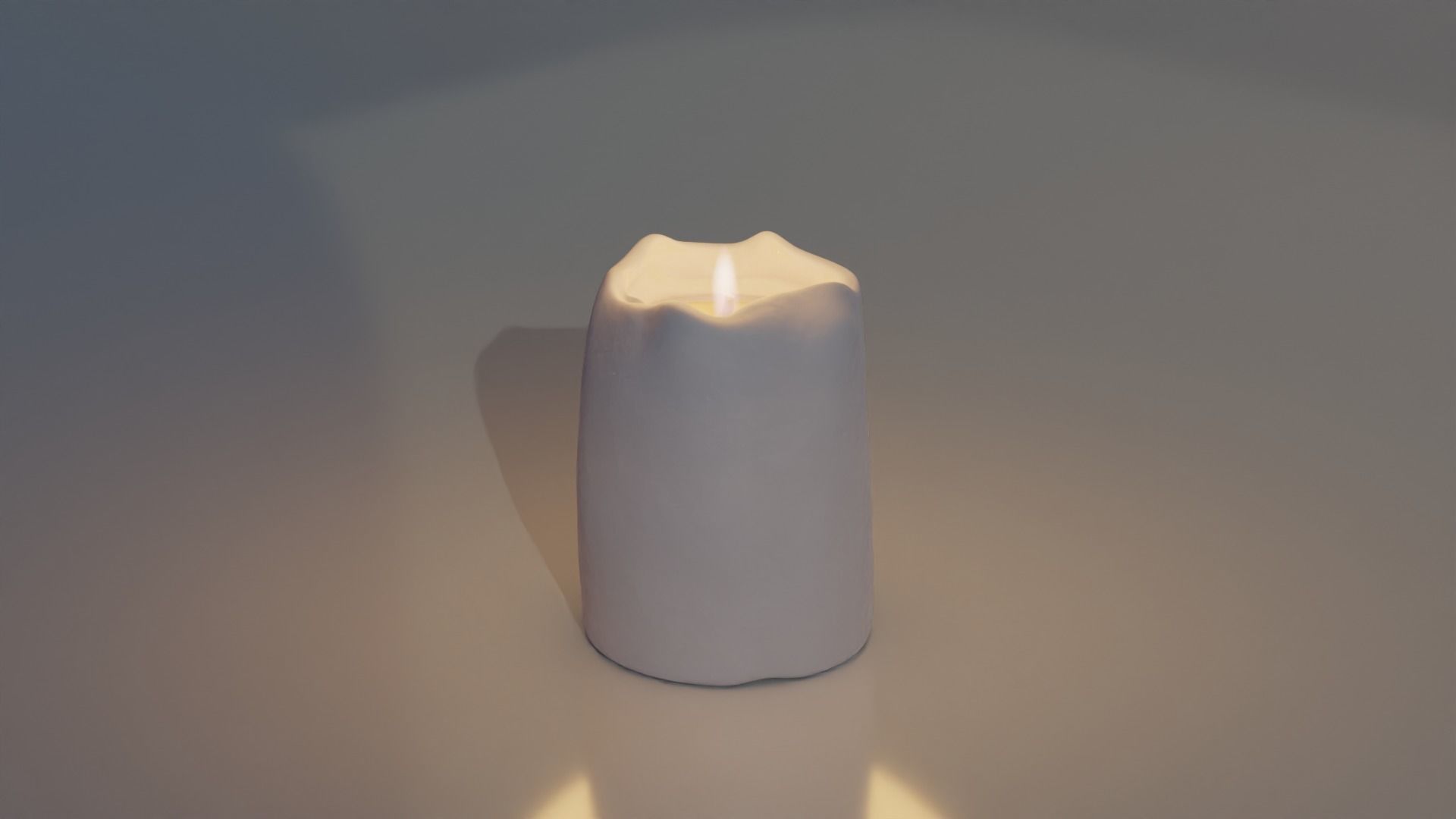 White Candle with Animated Flame 3D model_1