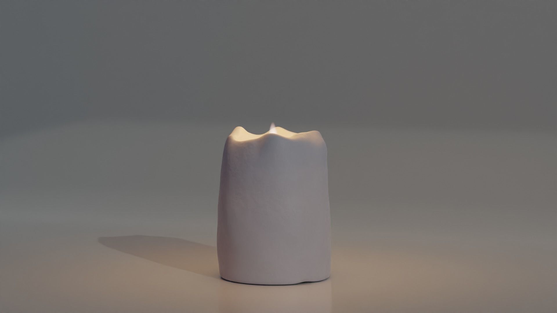 White Candle with Animated Flame 3D model_3