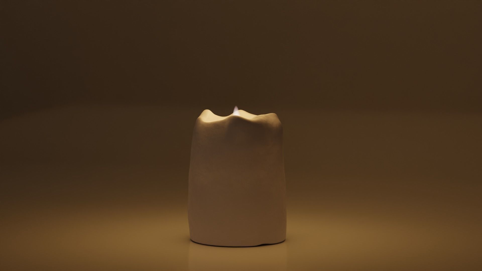 White Candle with Animated Flame 3D model_14