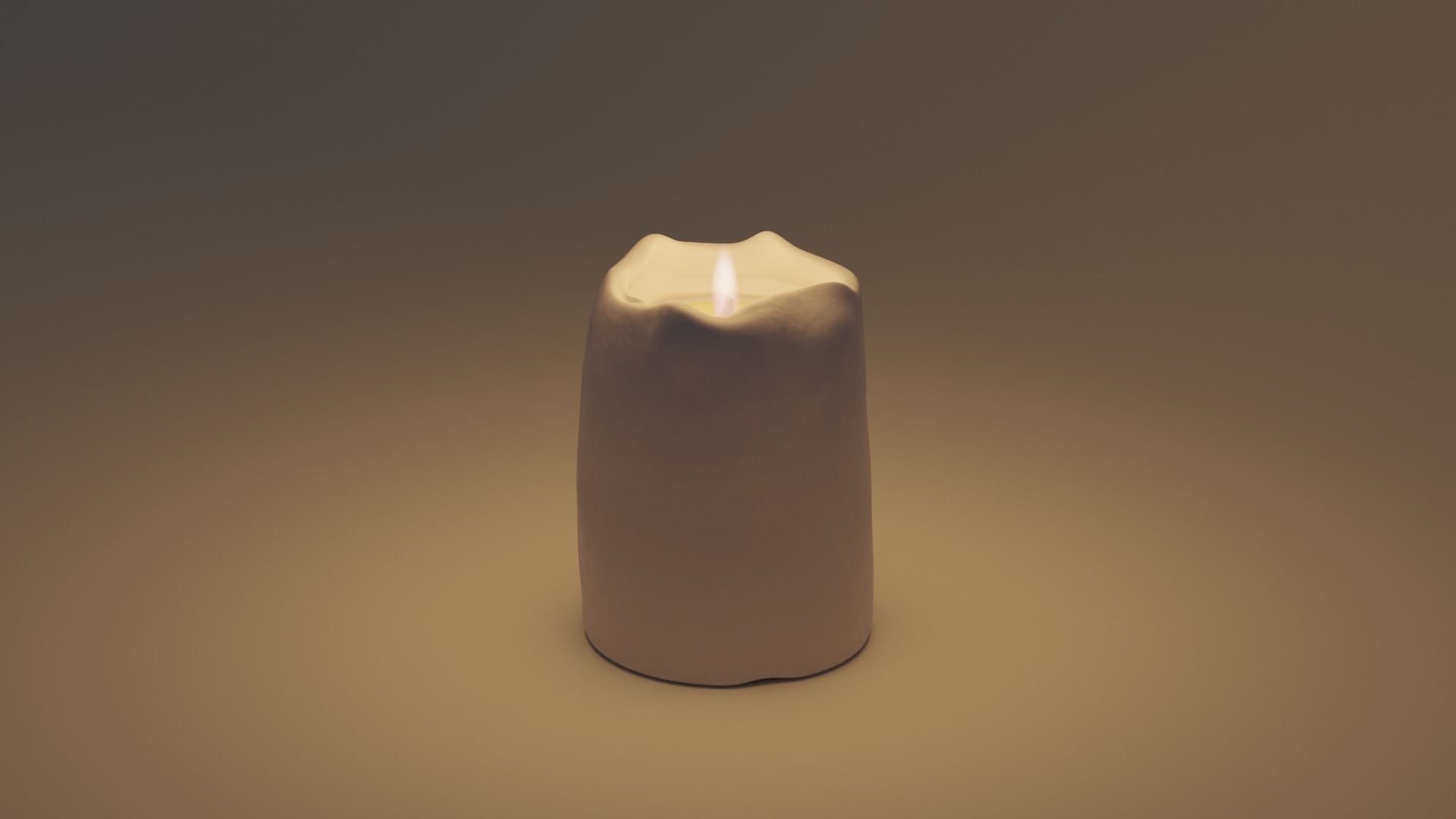 White Candle with Animated Flame 3D model_2