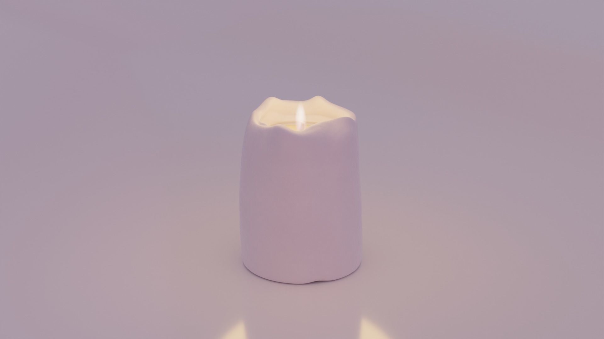 White Candle with Animated Flame 3D model_5
