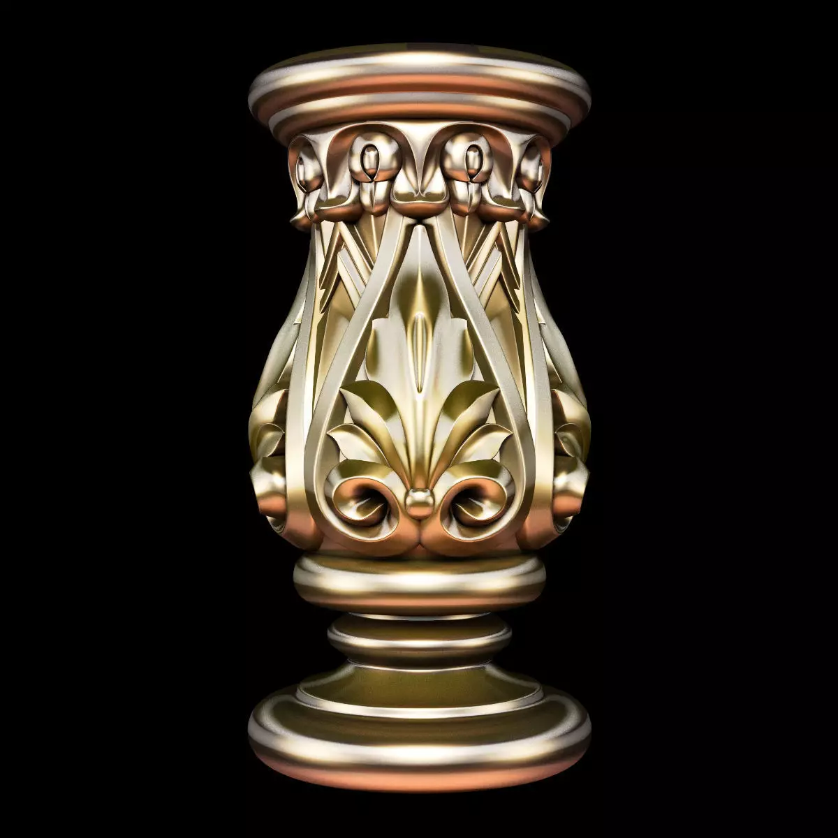 Classic carved cone baluster column base STL file included 3D model_0
