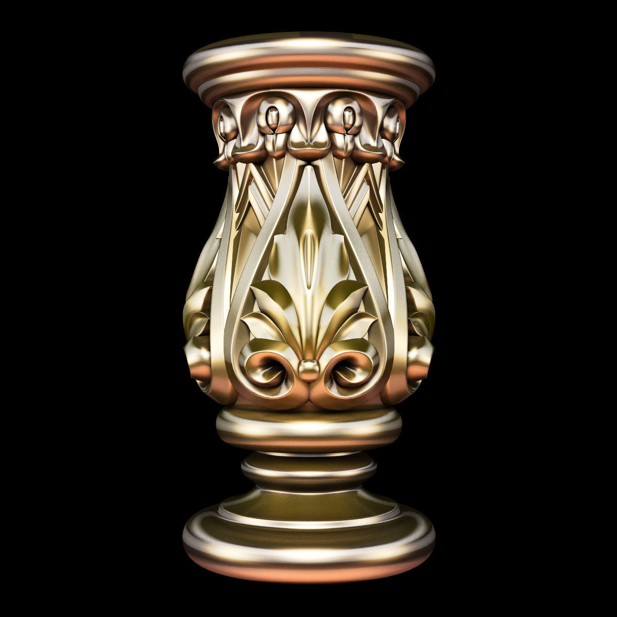 Classic carved cone baluster column base STL file included 3D model_4