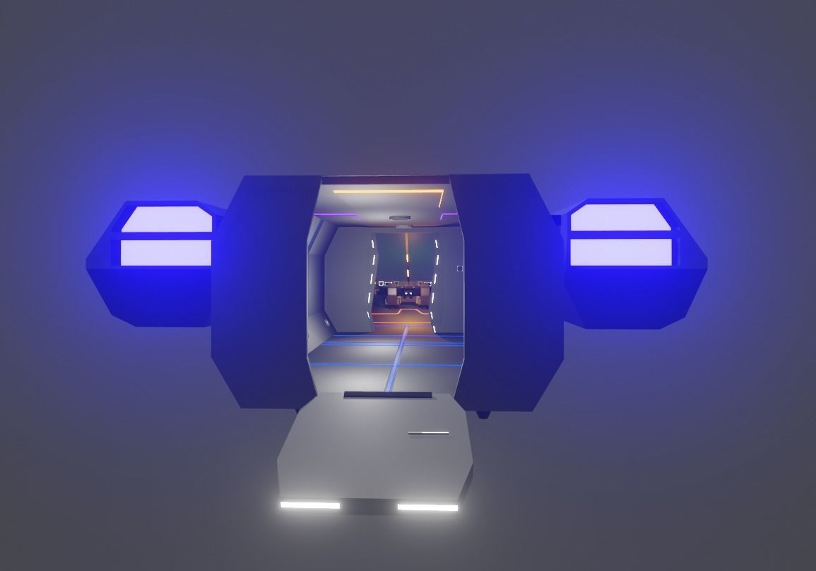small space carrier ship with interior Low-poly 3D model_7