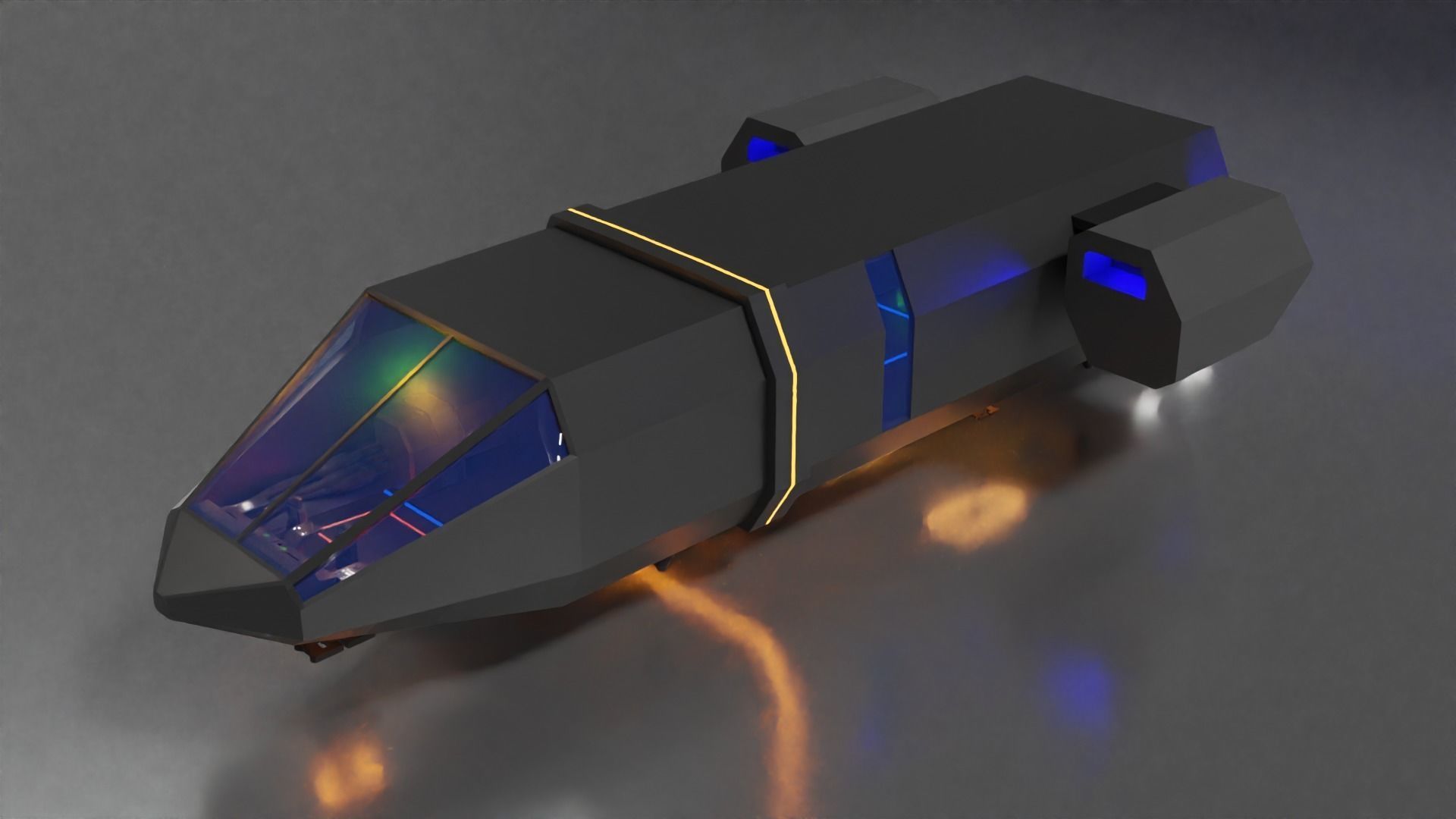 small space carrier ship with interior Low-poly 3D model_1