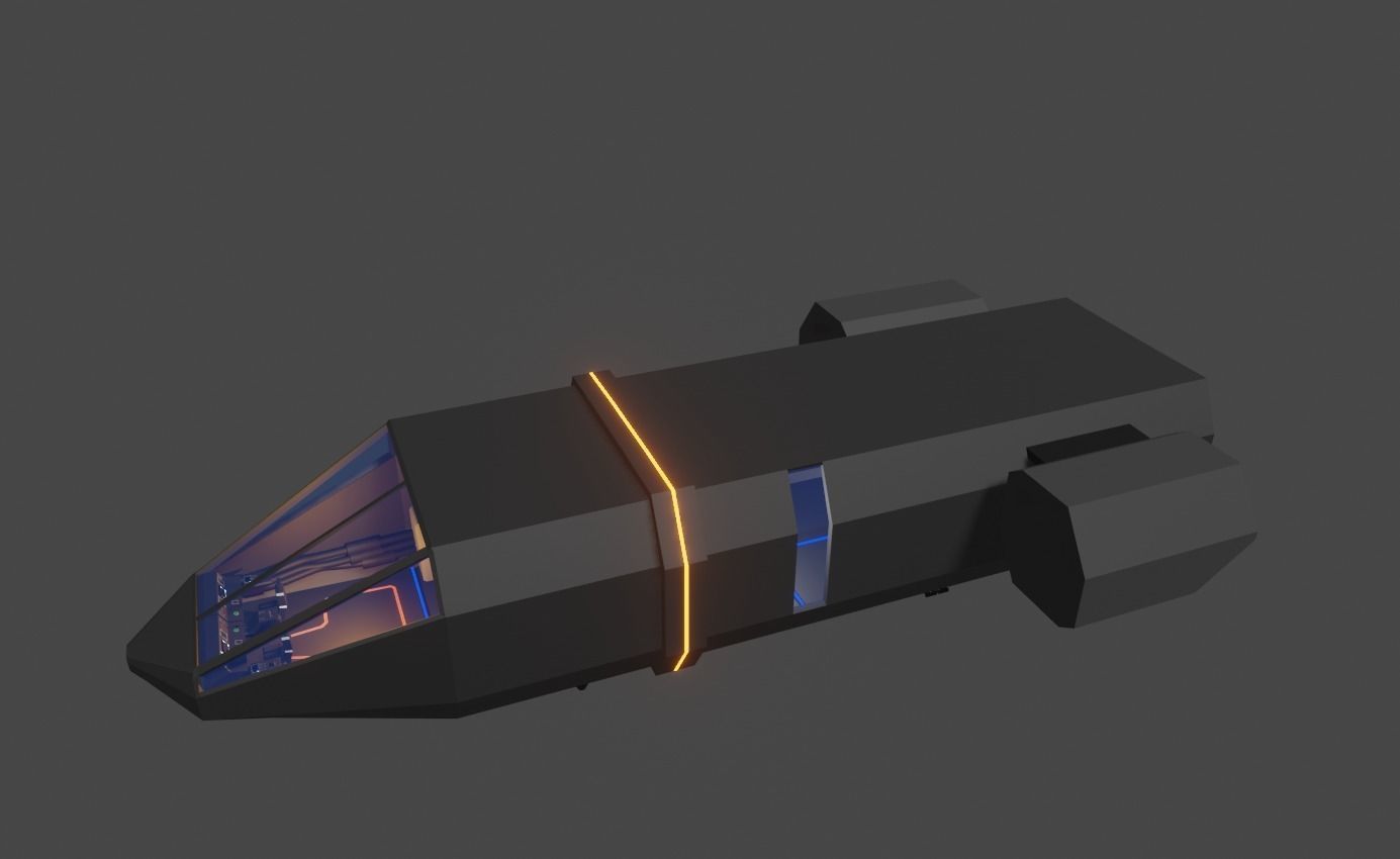 small space carrier ship with interior Low-poly 3D model_3
