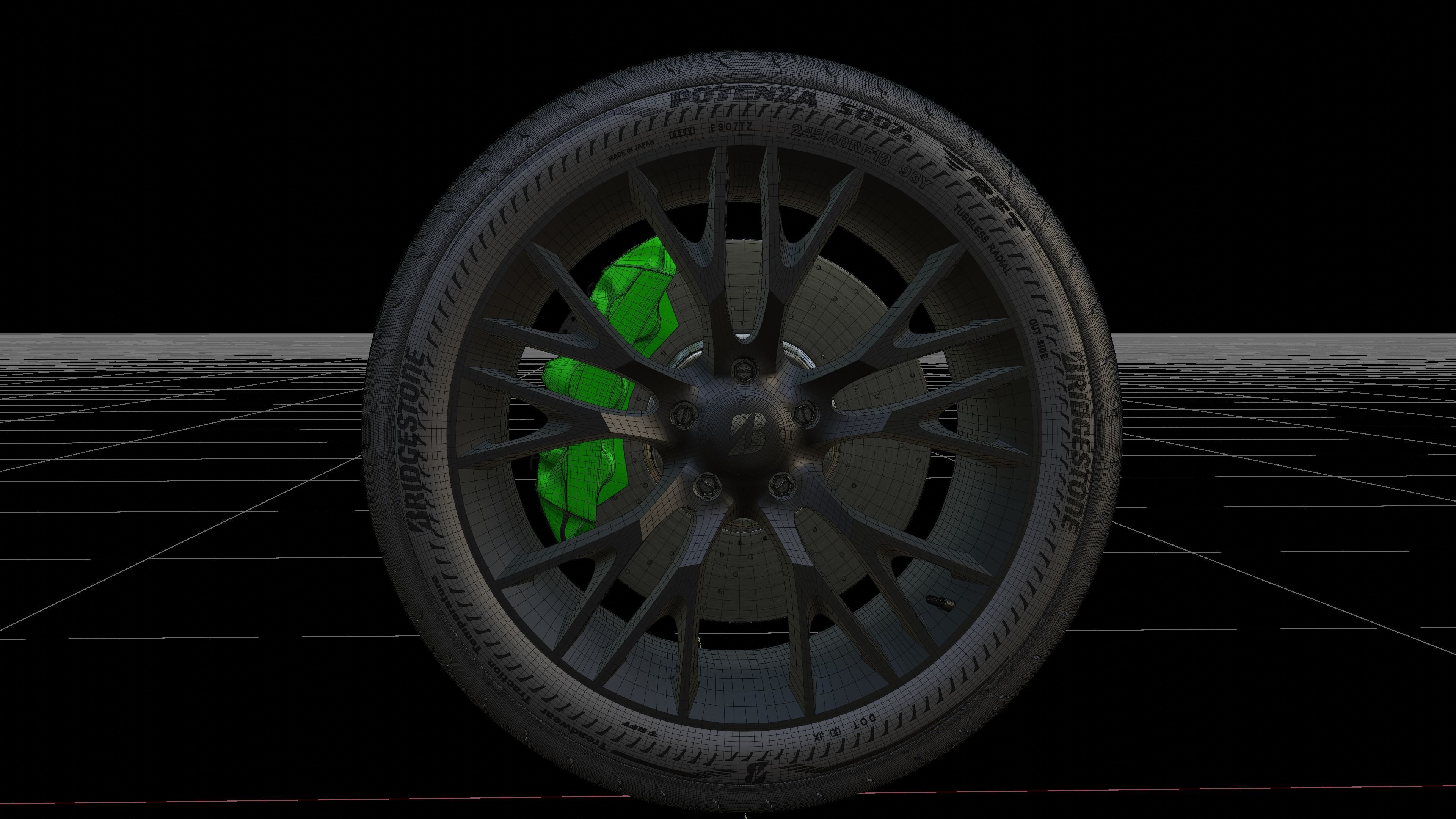 3D 3d Wheel Model of Bridgestone Potenza S007A RFT Low-poly 3D model_8