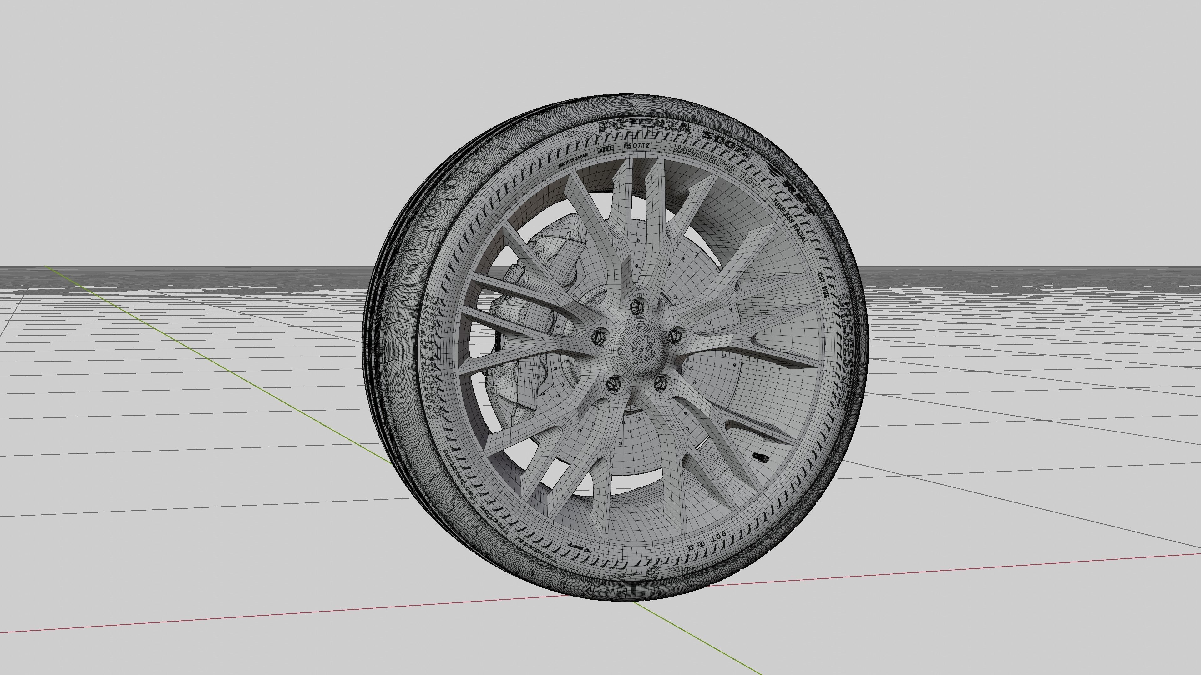 3D 3d Wheel Model of Bridgestone Potenza S007A RFT Low-poly 3D model_7