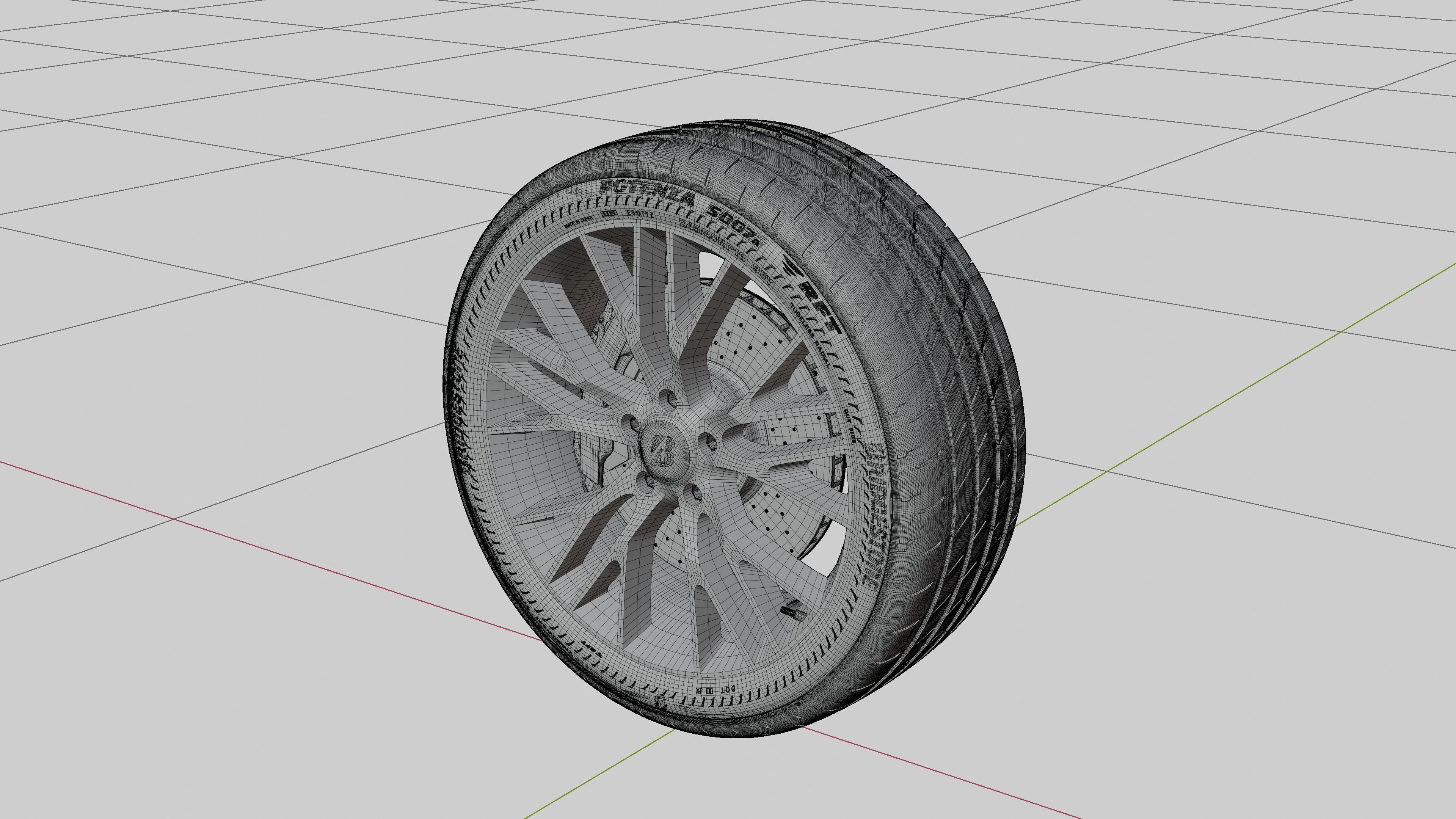 3D 3d Wheel Model of Bridgestone Potenza S007A RFT Low-poly 3D model_6