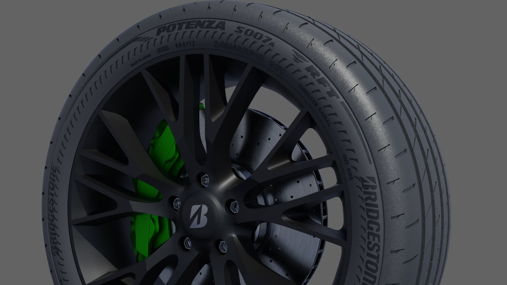 3D 3d Wheel Model of Bridgestone Potenza S007A RFT Low-poly 3D model_4