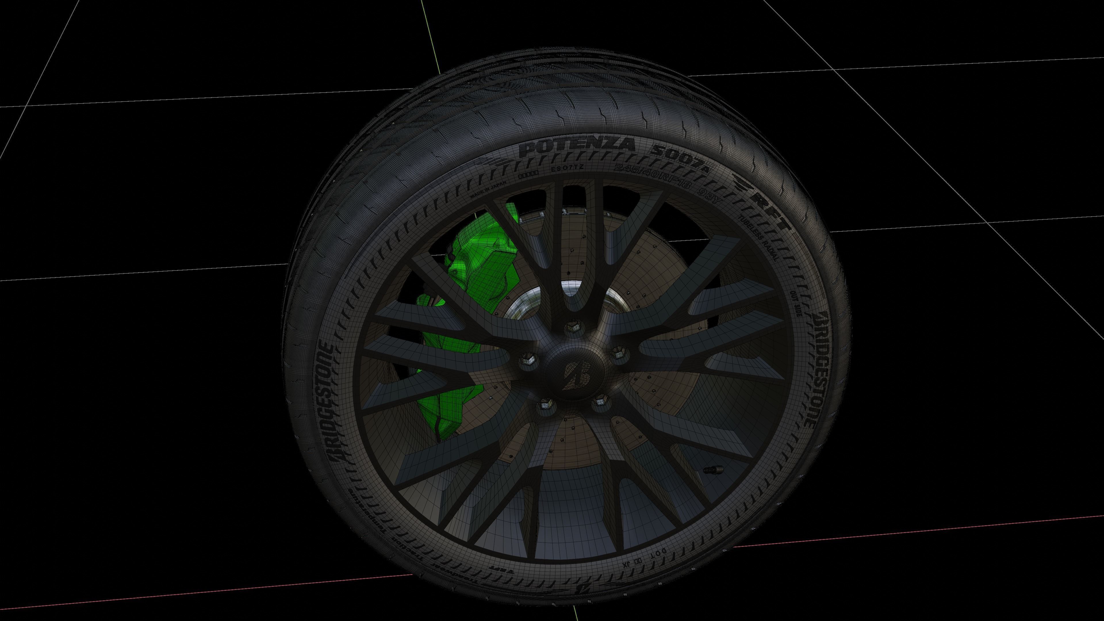 3D 3d Wheel Model of Bridgestone Potenza S007A RFT Low-poly 3D model_9