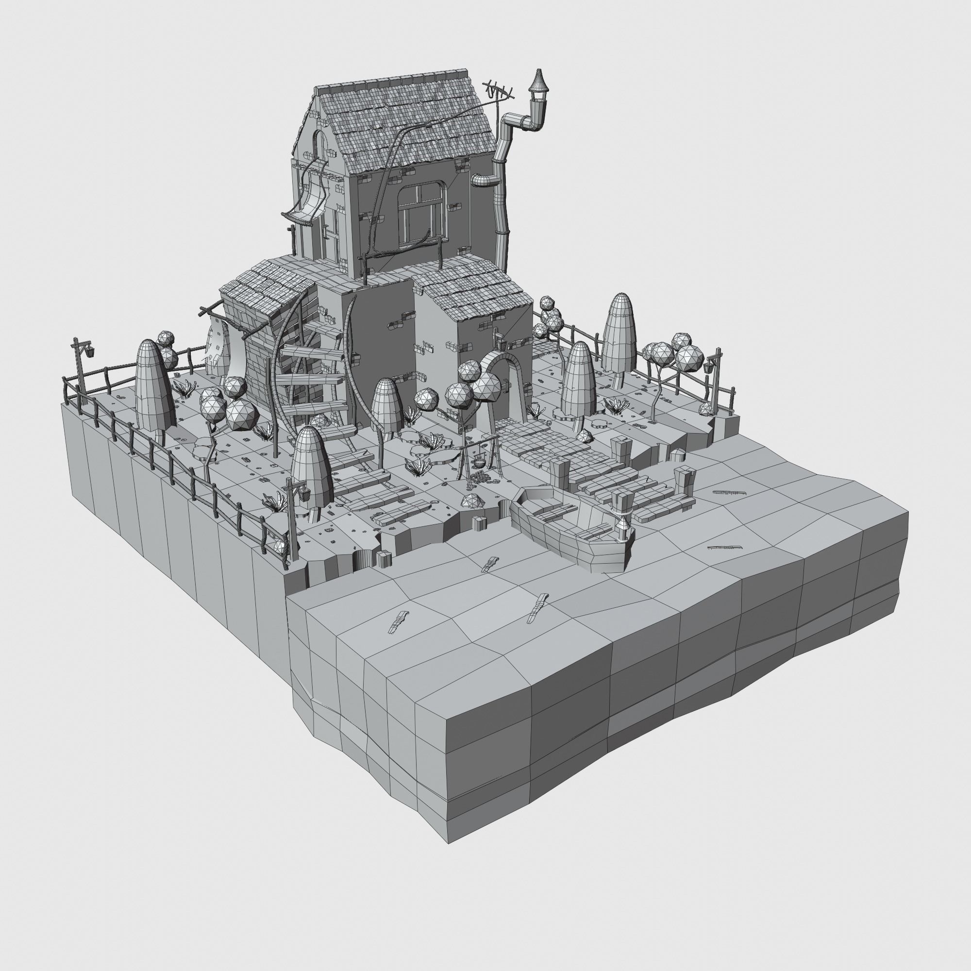 Low poly Cottage  Low-poly 3D model_4