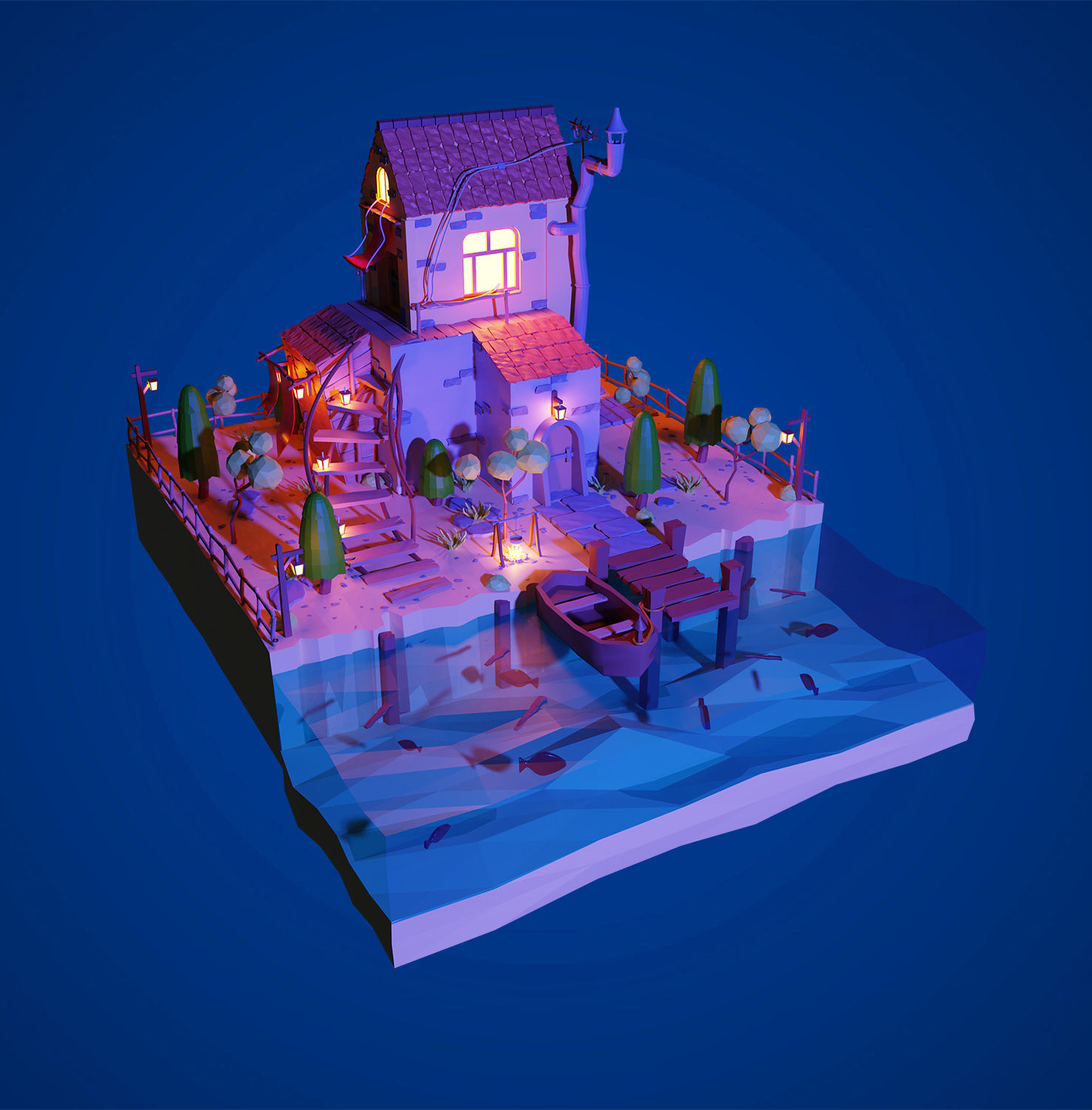 Low poly Cottage  Low-poly 3D model_3
