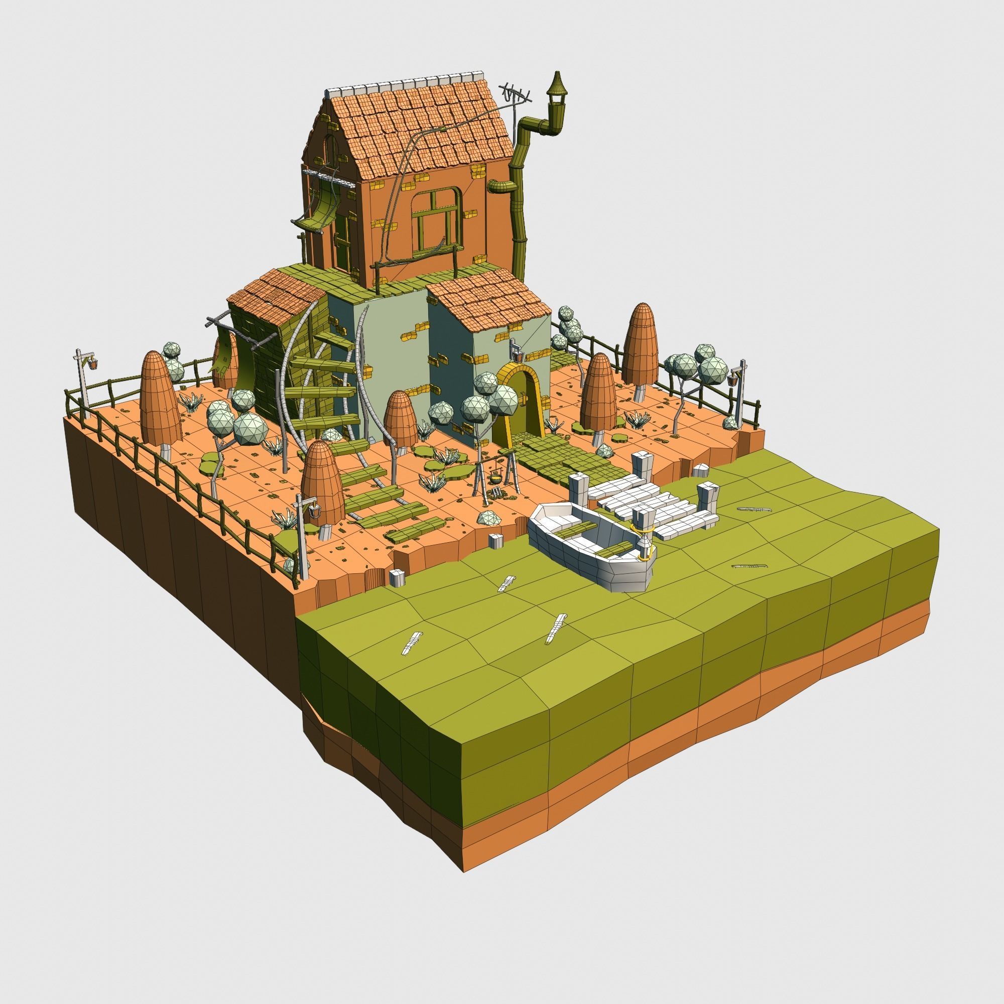 Low poly Cottage  Low-poly 3D model_5