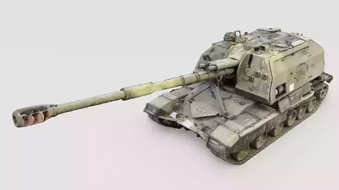 Destroyed 2S19 Msta 152 mm self-propelled howitzer M1990