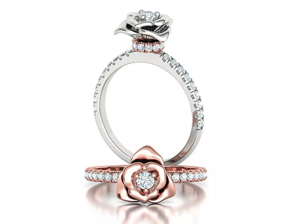 Solitaire Ring Rose Flower Engagement Ring 3mm gem 3D print model
