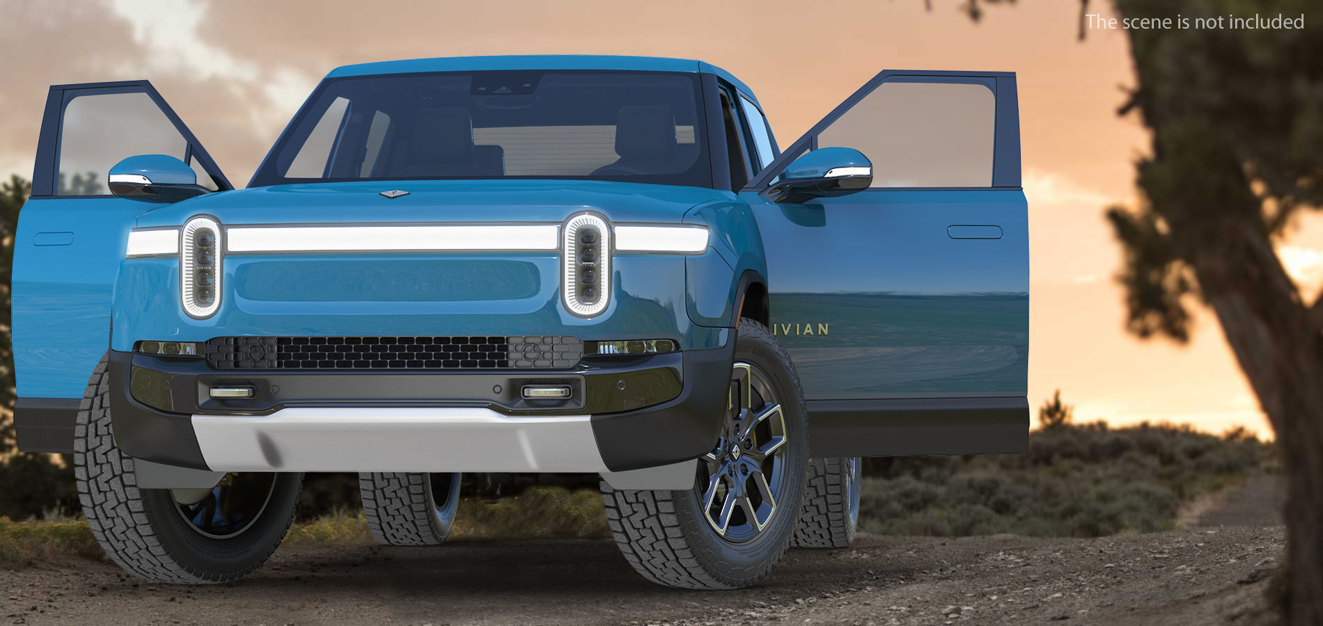 2023 Rivian R1T Pickup Blue Rigged 3D model_4