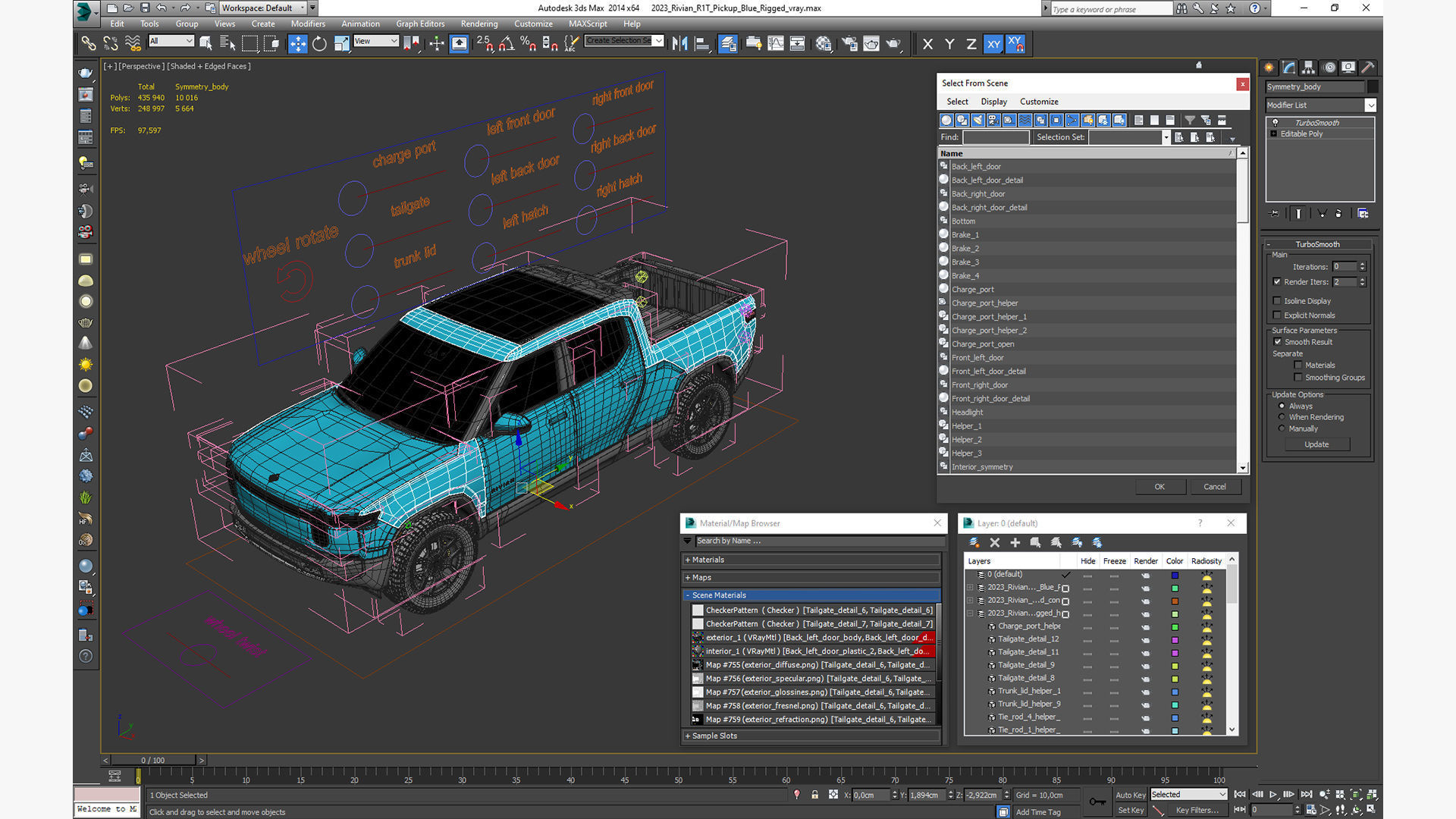 2023 Rivian R1T Pickup Blue Rigged 3D model_47