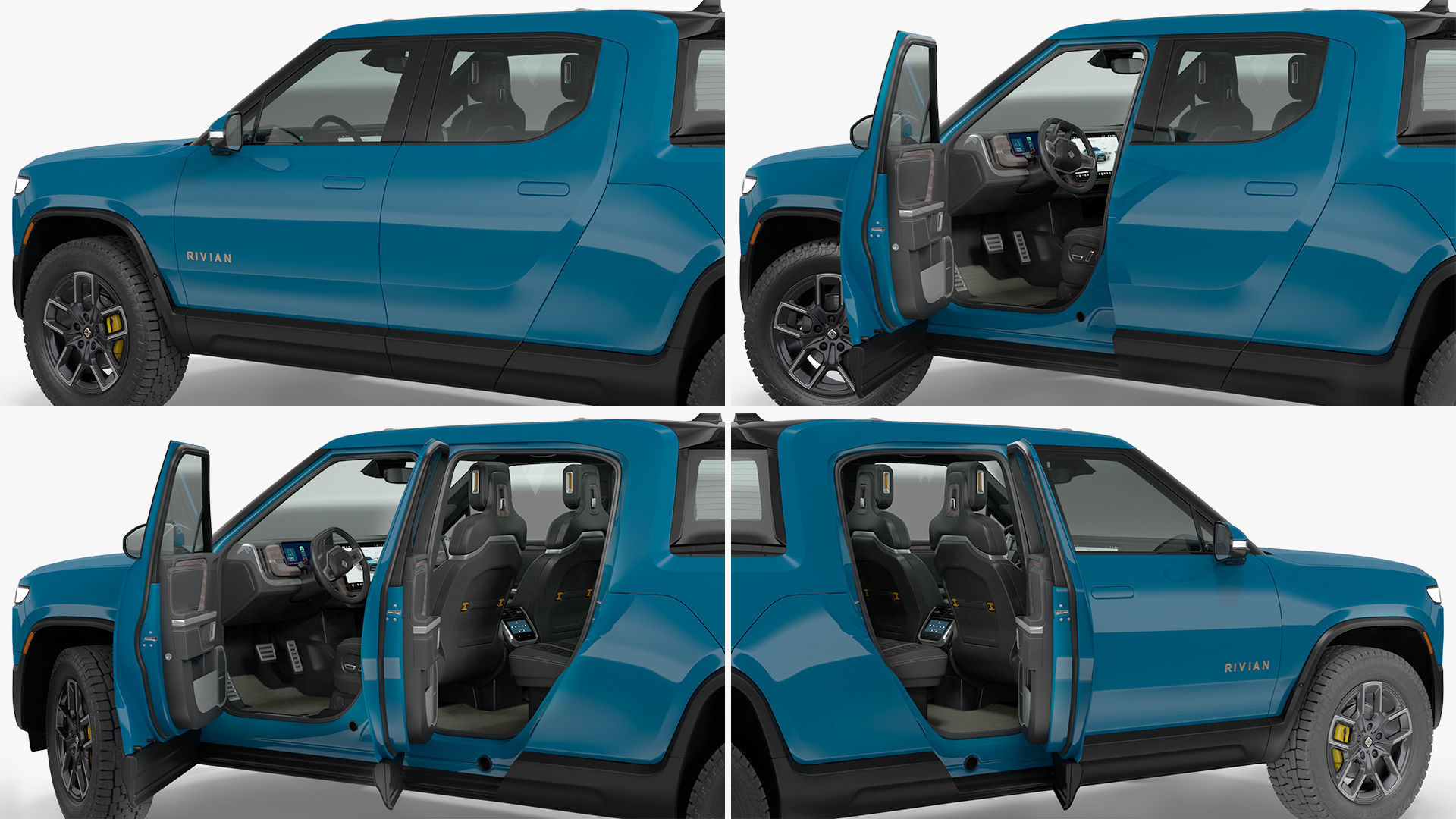 2023 Rivian R1T Pickup Blue Rigged 3D model_30