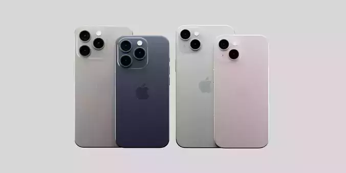 Apple iPhone 15 All Models in Official Colors and Design 3D Model Collection