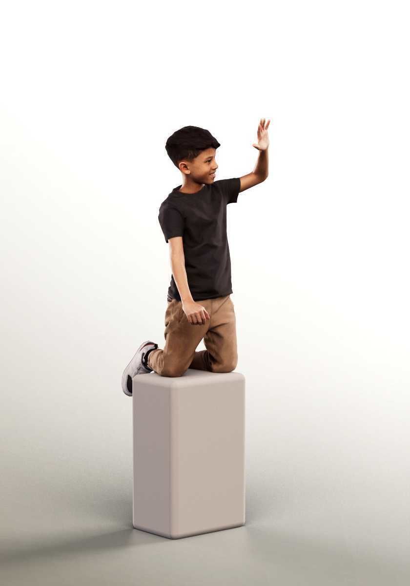Joey 14479 - Kneeing Mediterranean Boy Waving Low-poly 3D model_2