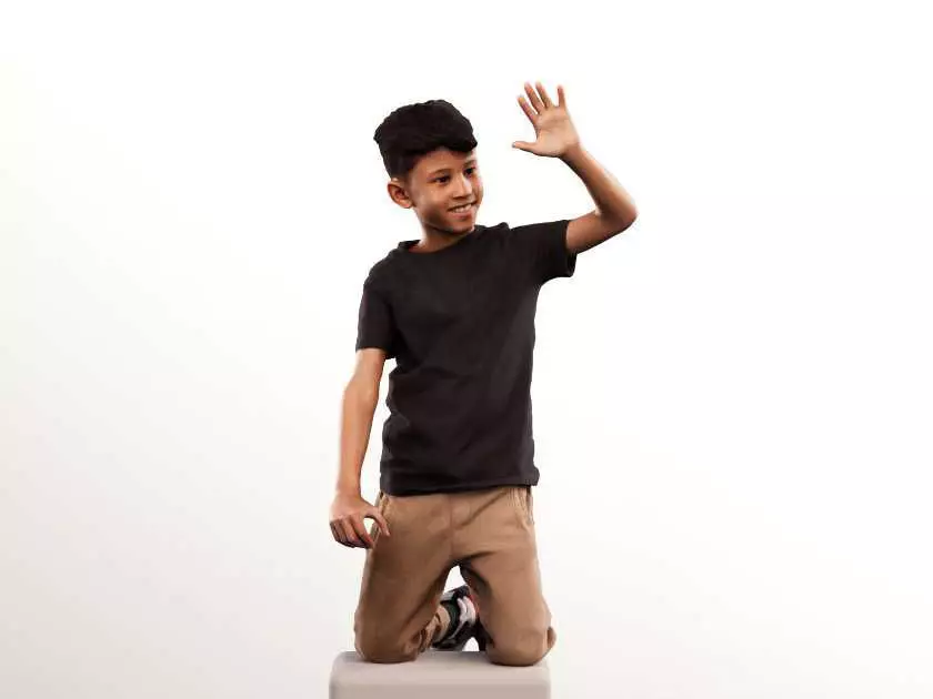 Joey 14479 - Kneeing Mediterranean Boy Waving Low-poly 3D model_0