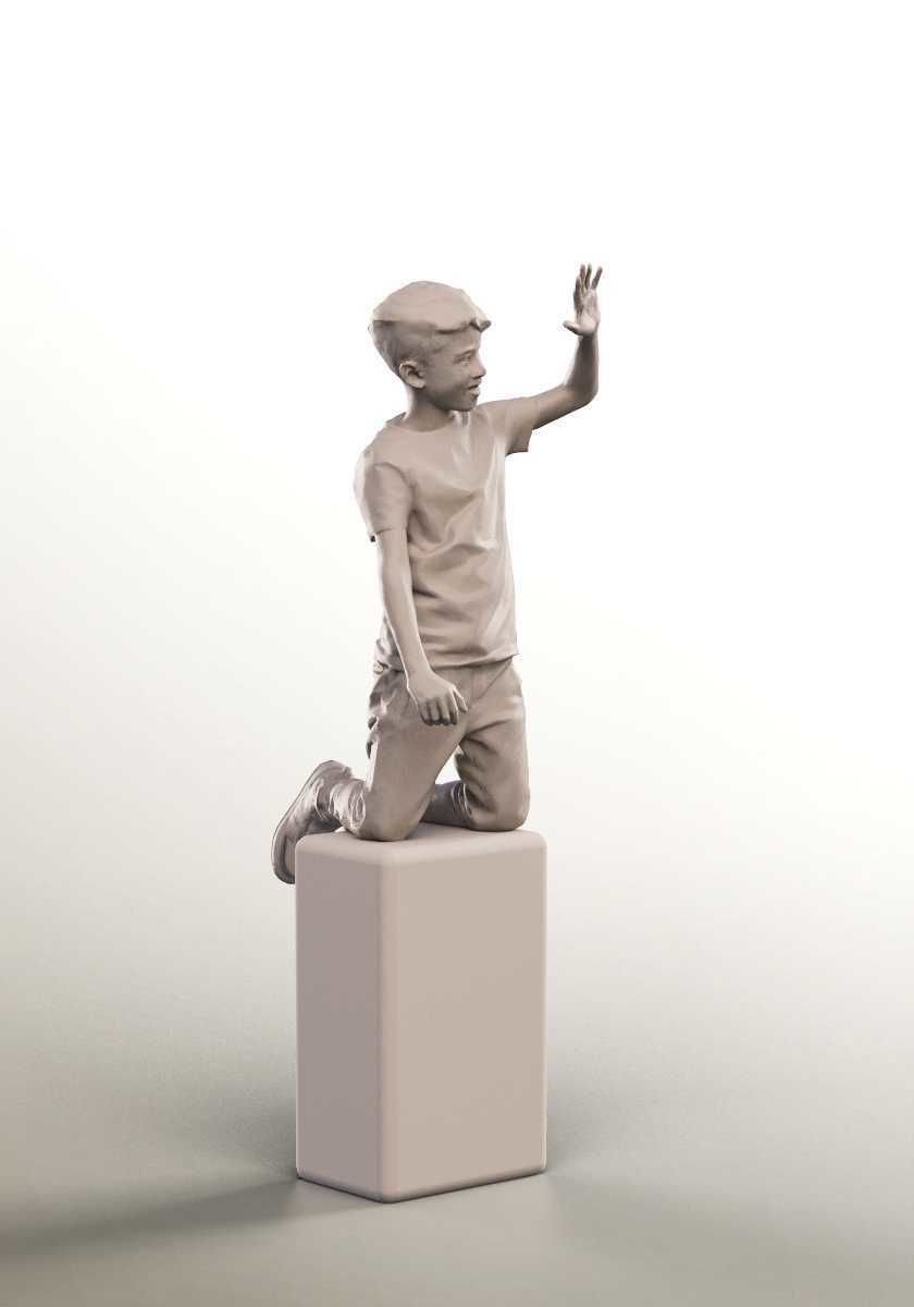 Joey 14479 - Kneeing Mediterranean Boy Waving Low-poly 3D model_4