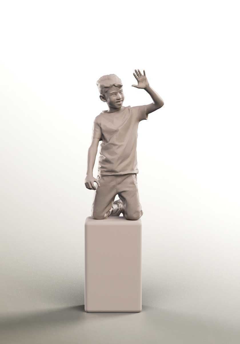 Joey 14479 - Kneeing Mediterranean Boy Waving Low-poly 3D model_3