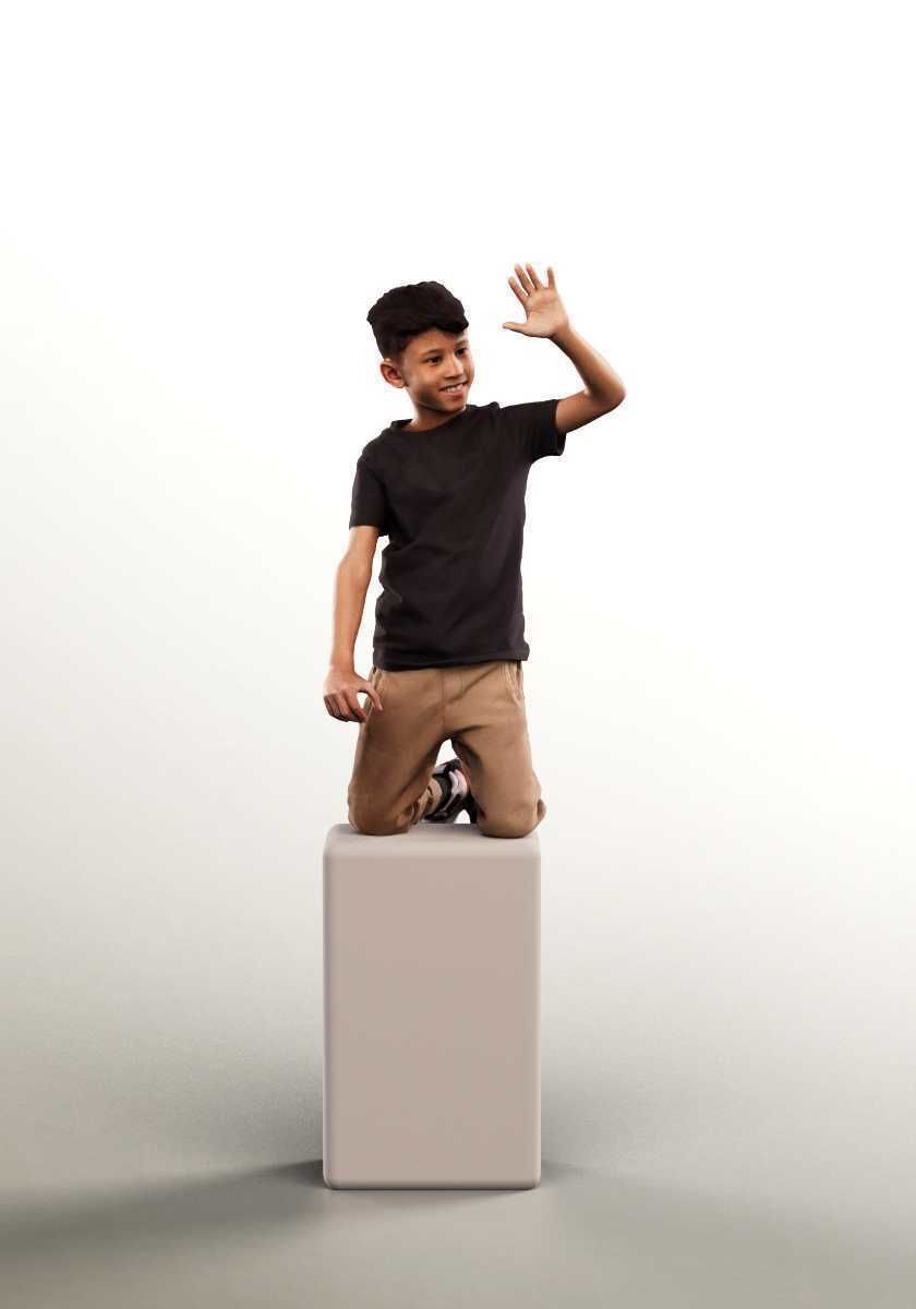 Joey 14479 - Kneeing Mediterranean Boy Waving Low-poly 3D model_1