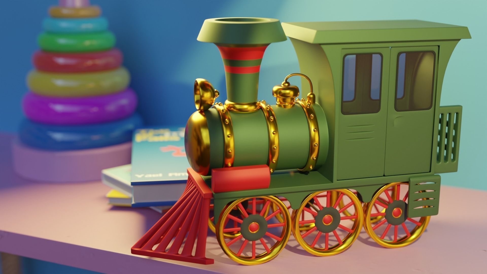 cartoon Stylized Toy Train 3D model_4