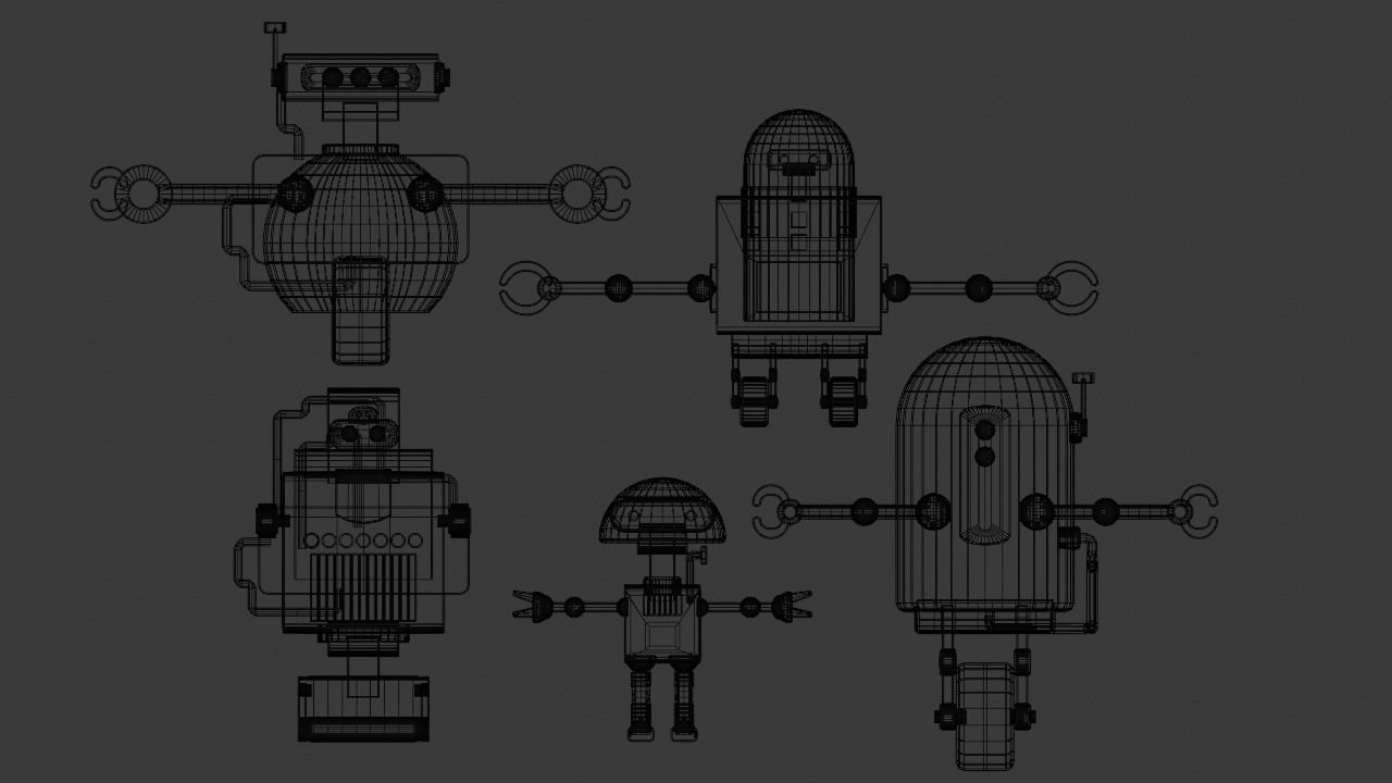 5 stylized robots for animations rigged 3D model_8