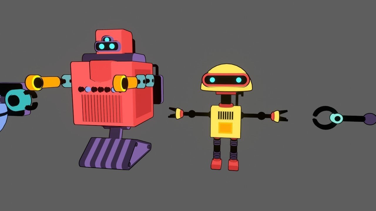5 stylized robots for animations rigged 3D model_6