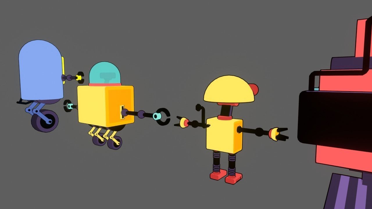 5 stylized robots for animations rigged 3D model_7