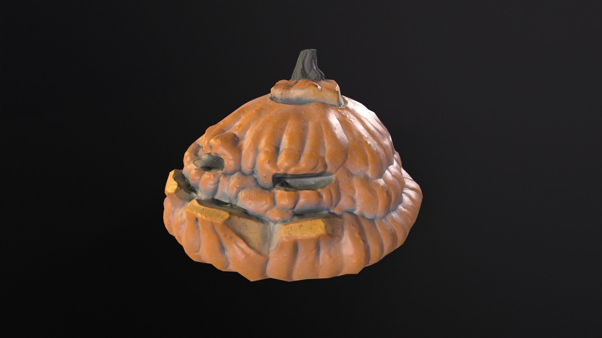 Halloween Rotten Pumpkin Low-poly 3D model_3