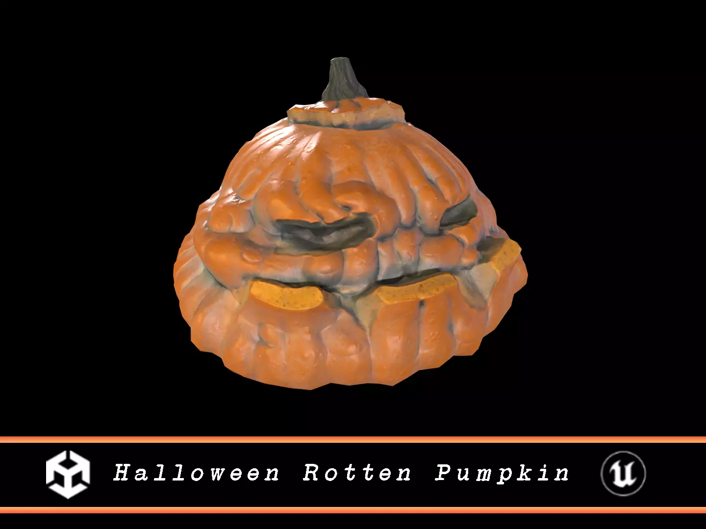 Halloween Rotten Pumpkin Low-poly 3D model_0