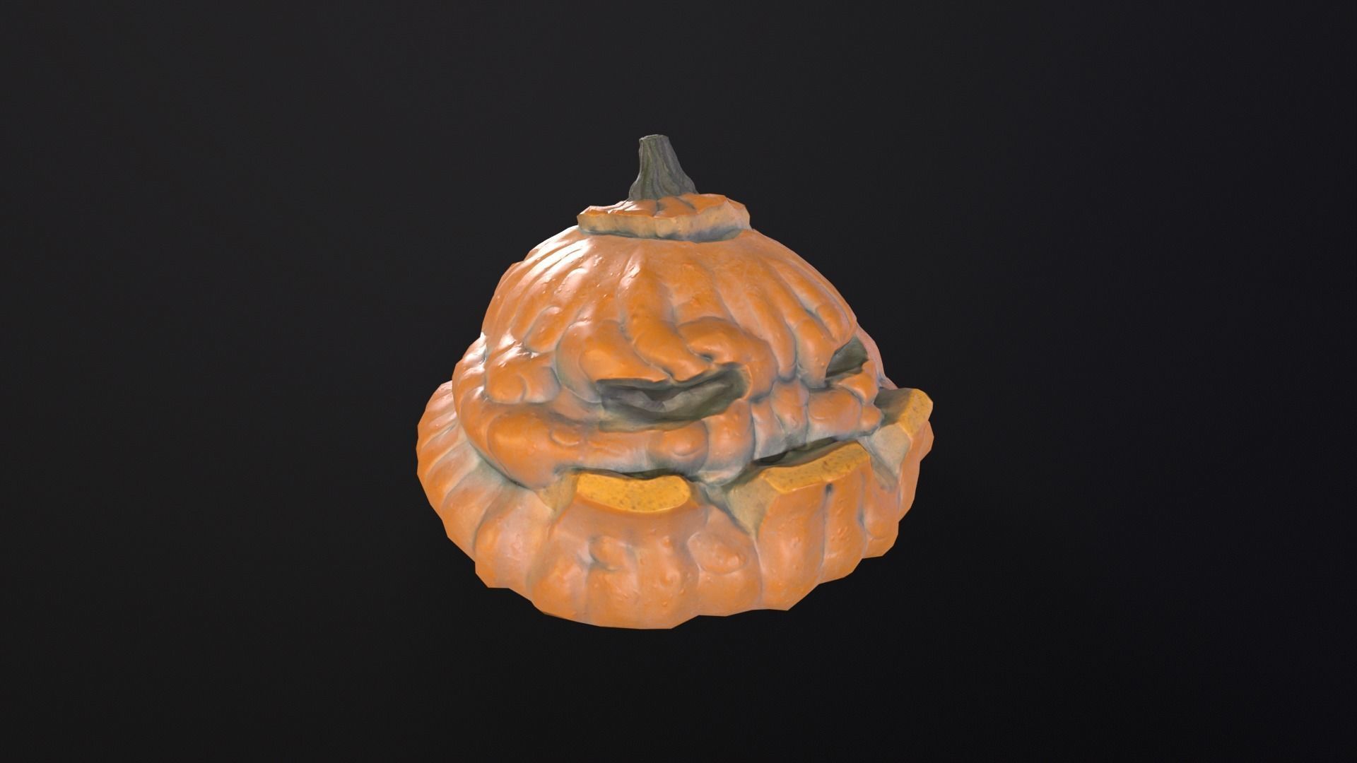 Halloween Rotten Pumpkin Low-poly 3D model_2