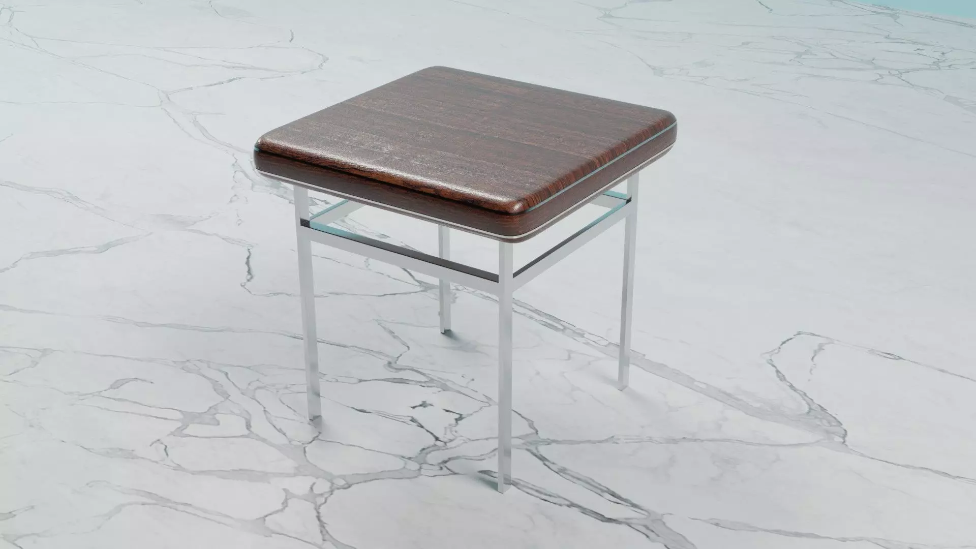 Wood and brushed steel end table 3D model_0