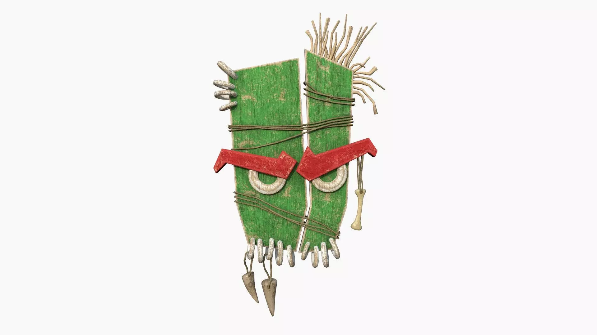 Tribal Mask B01 Green Red - Costume Character Design Low-poly 3D model_0