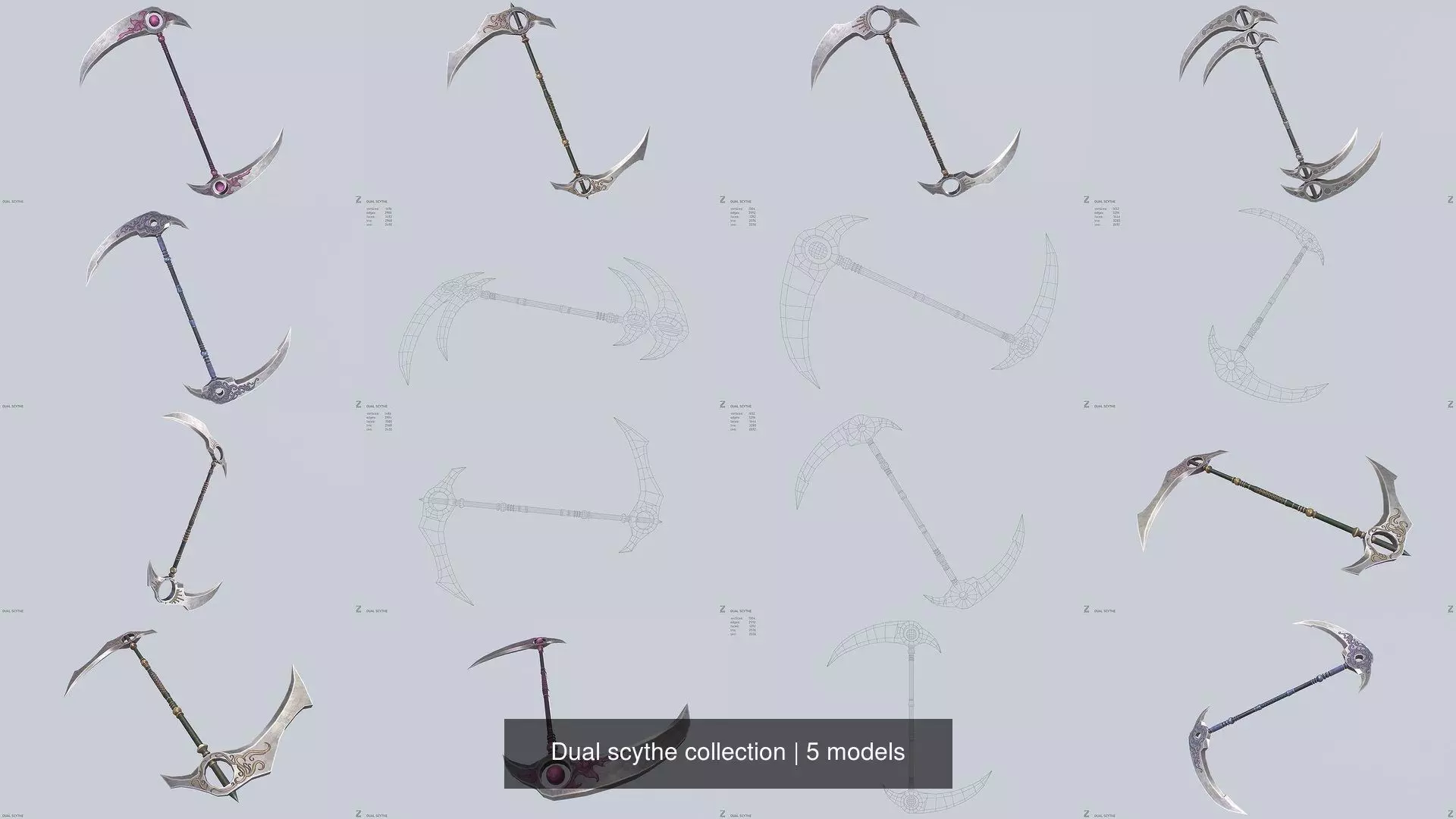 3D Model Pack Dual scythe collection VR / AR / low-poly | CGTrader, image size:1920x1080