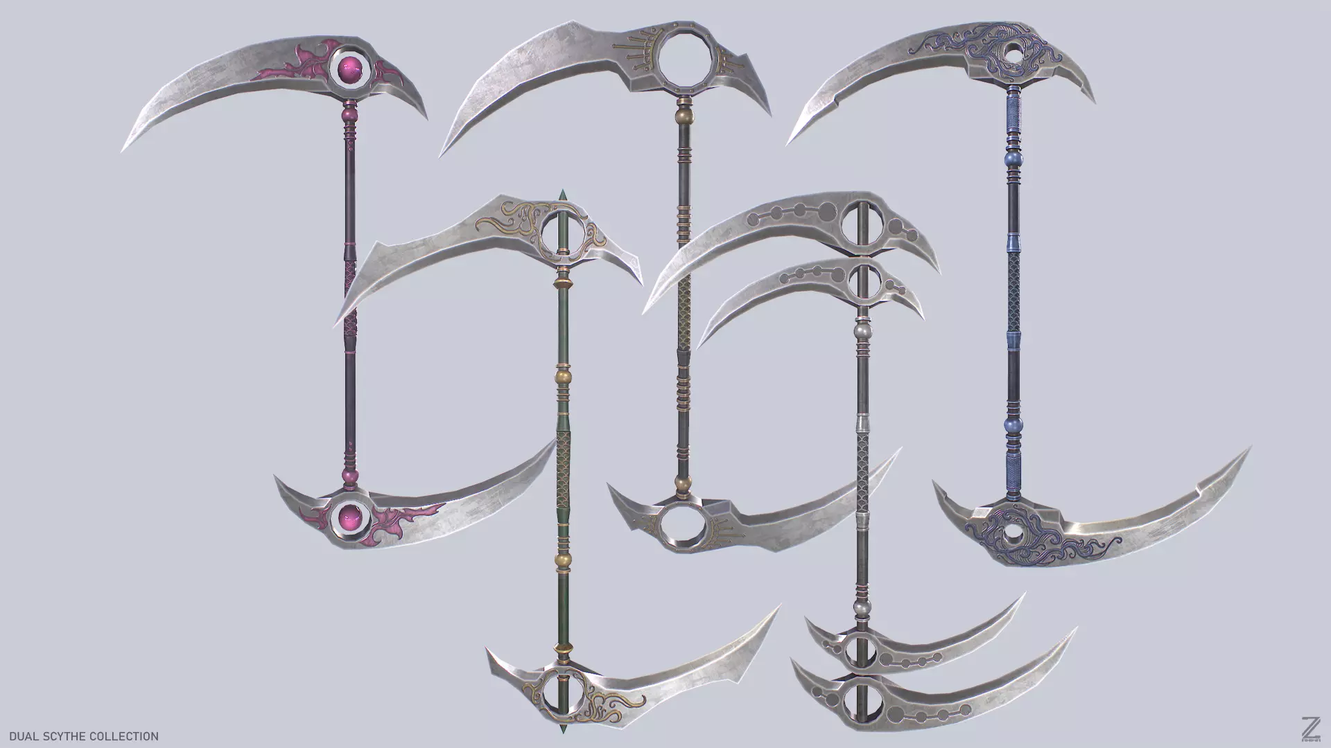 3D Model Pack Dual scythe collection VR / AR / low-poly | CGTrader, image size:1920x1080