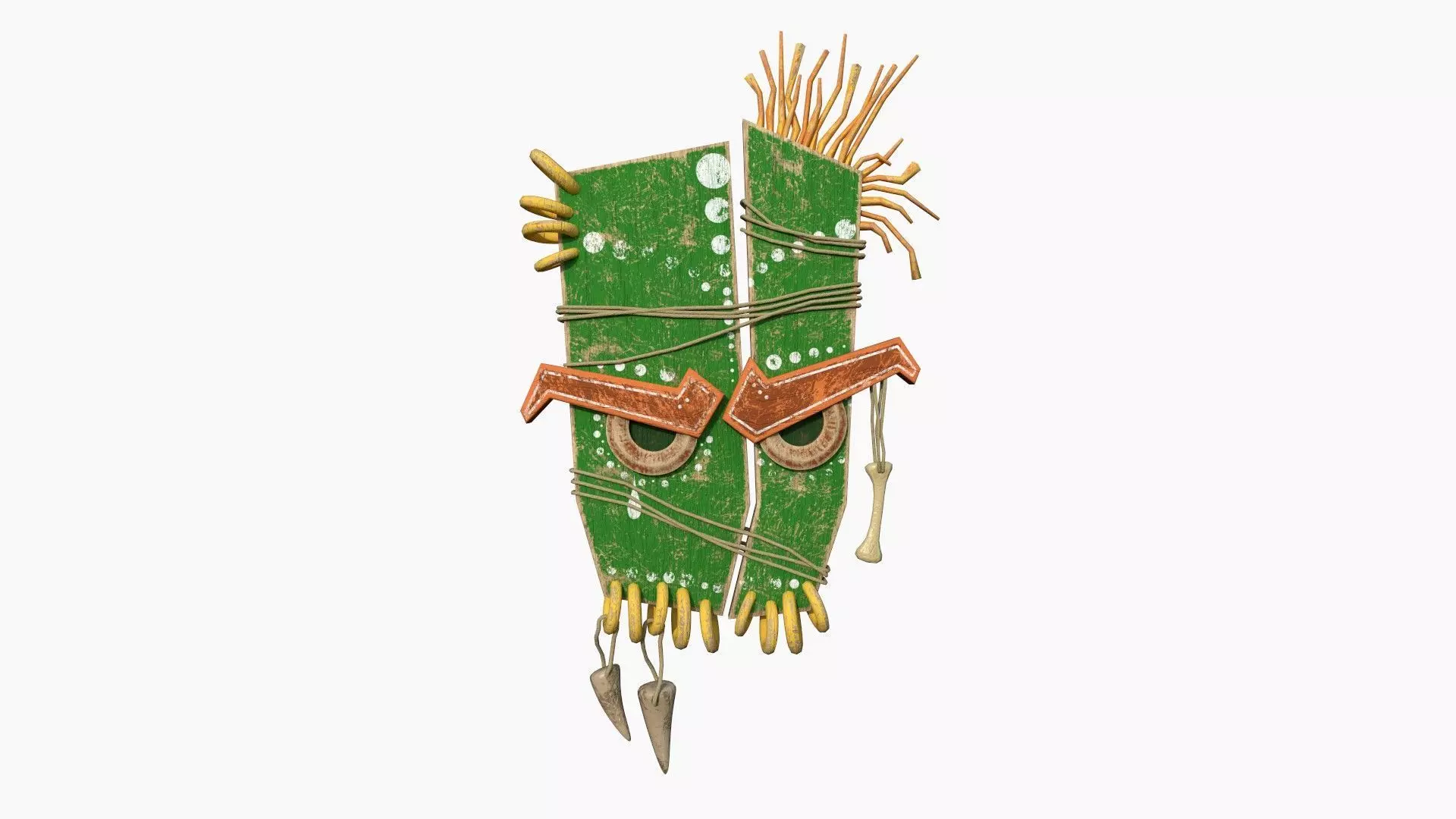Tribal Mask B05 Green Orange - Costume Character Design Low-poly 3D model_0
